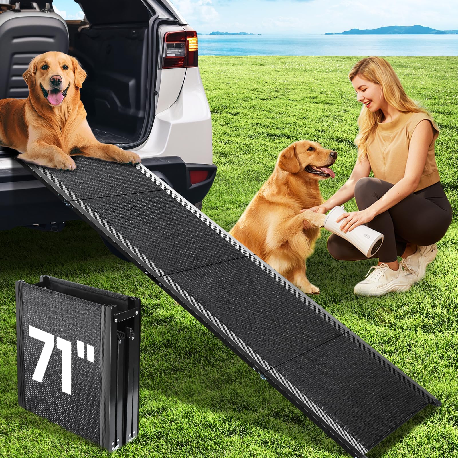 PALATALA dog ramp 71-inch long anti-slip surface for safer car entry