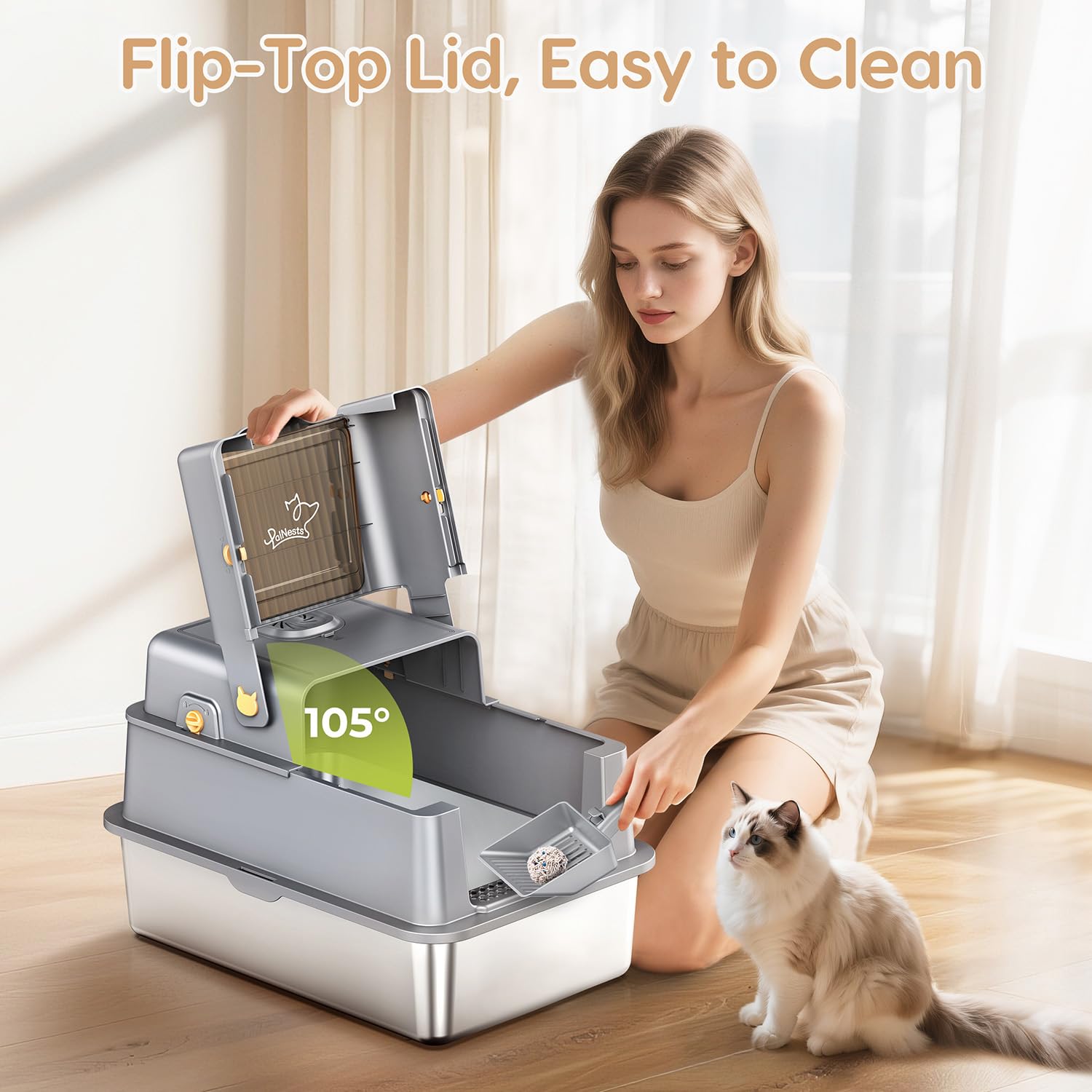 PalNests L7 Pro with lid open for easy access and cleaning