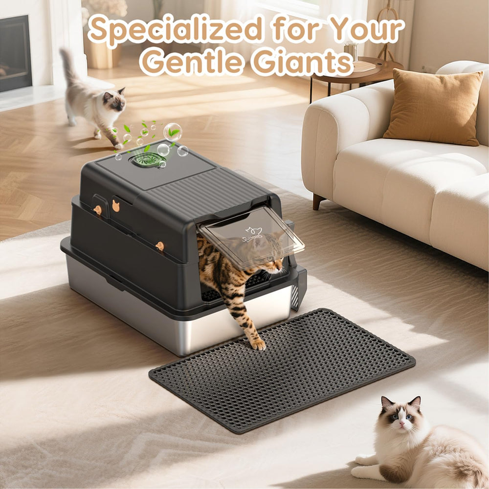 PalNests includes scoop and mat for convenient cleanup.