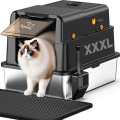 PalNests L8 Max-XXXL stainless-steel litter box with lid for roomy comfort and containment.
