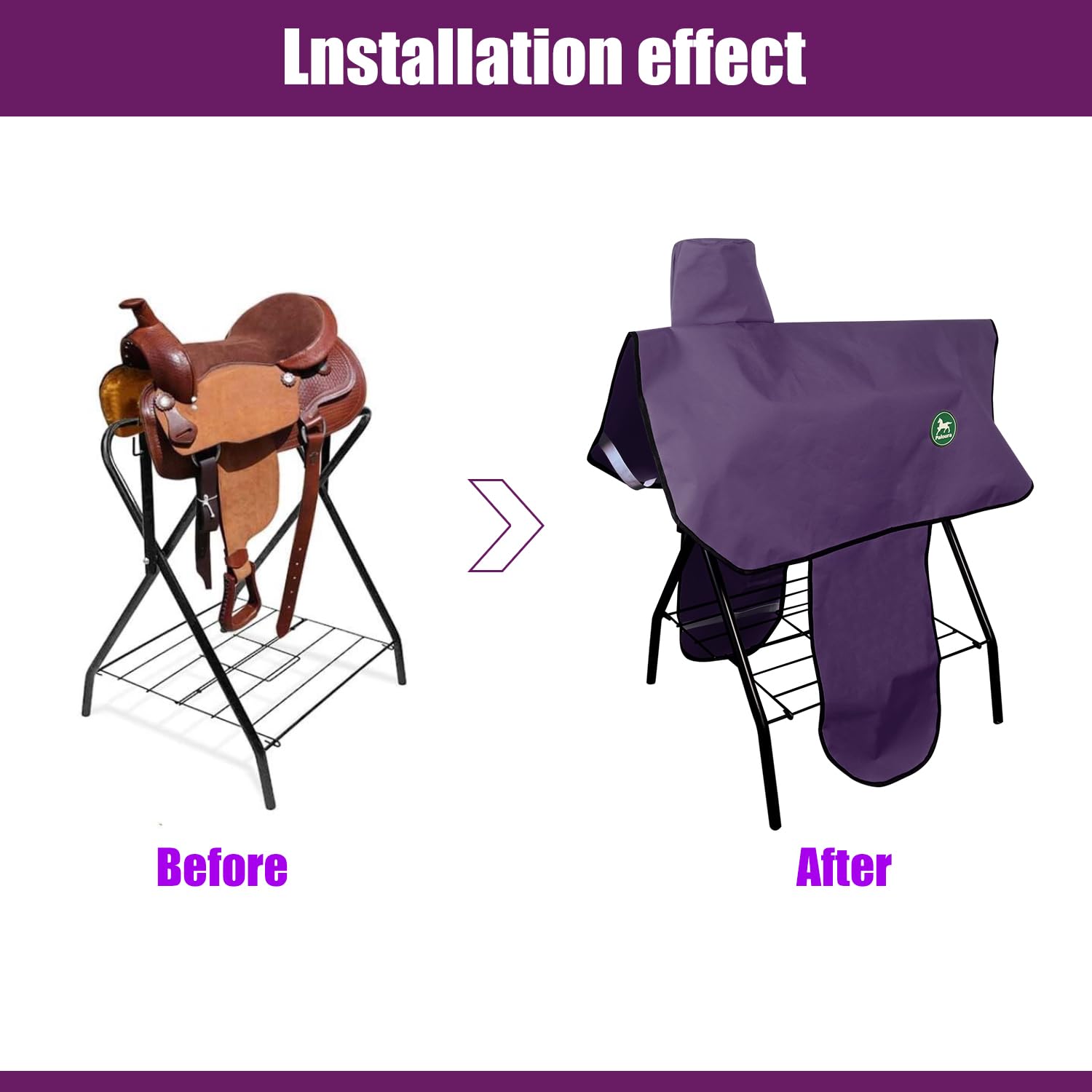 Paloura Western Saddle Cover quick-install-remove sequence for easy upkeep.