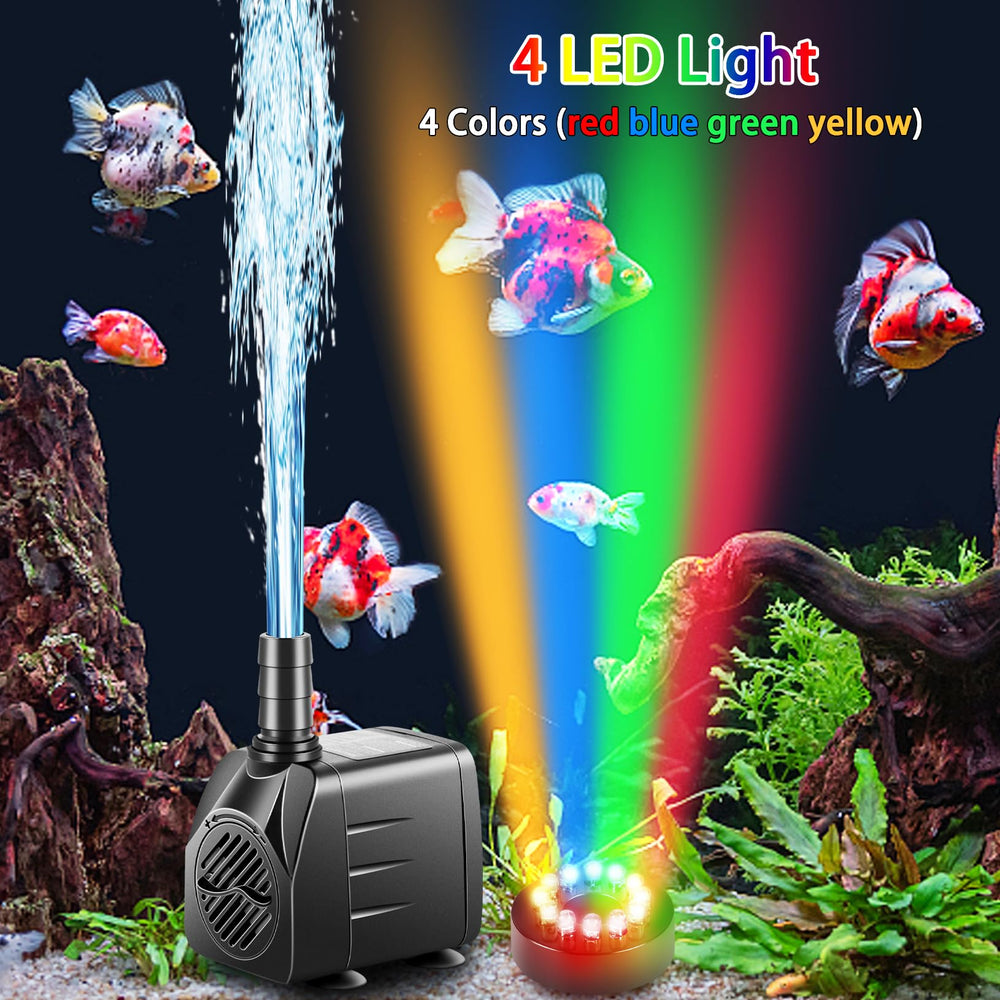 pamaner submersible pump with LED light adds decorative glow to water features