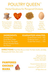Pampered Chicken Mama Poultry Queen flax closeup highlights omega fats for plumage.