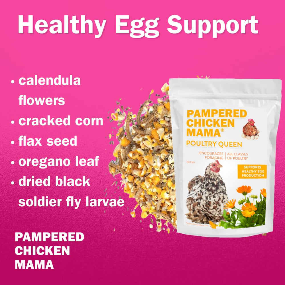 Pampered Chicken Mama Poultry Queen label highlights USA-sourced ingredients and transparency.
