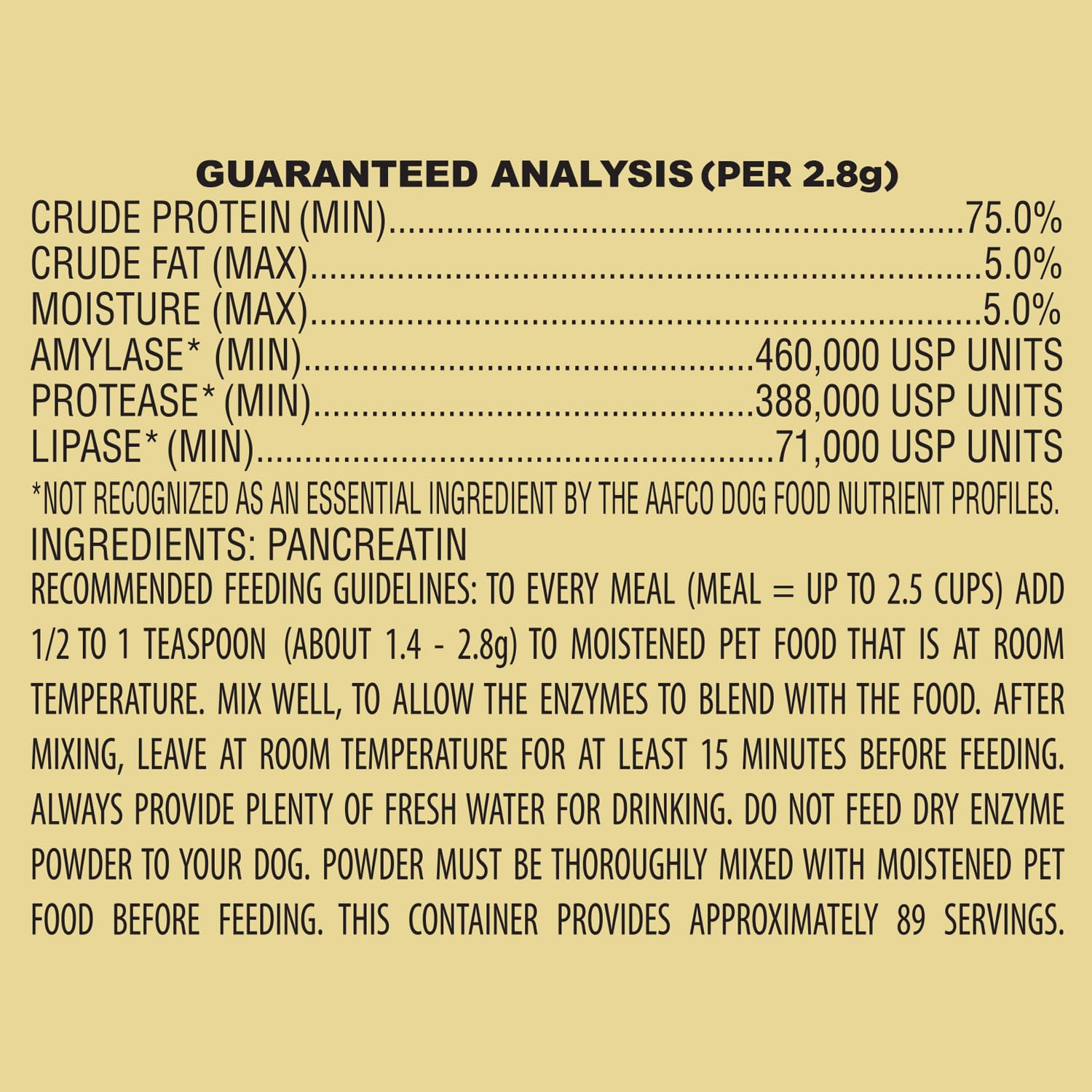 Pan-tenex dogs pouring enzymes into bowl demonstrates easy integration into mealtime.