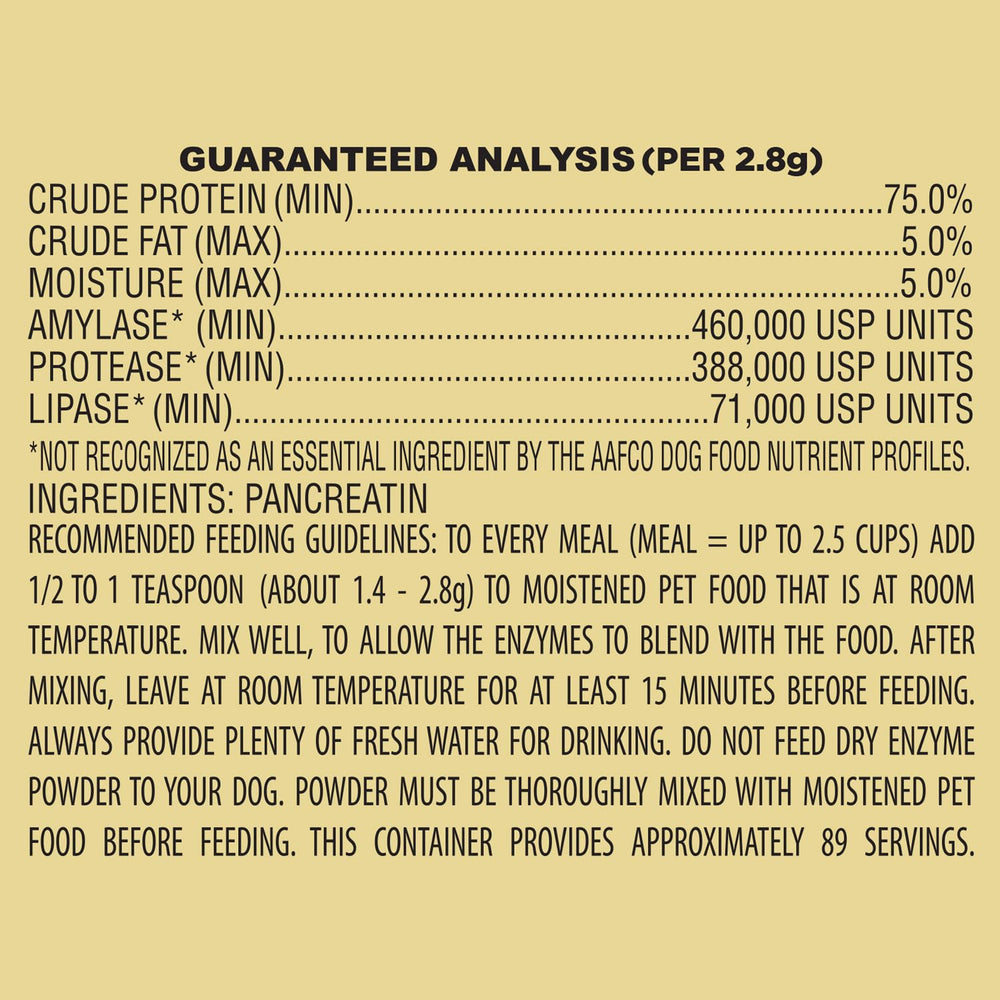 Pan-tenex dogs pouring enzymes into bowl demonstrates easy integration into mealtime.