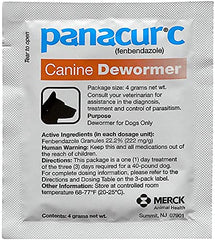 Panacur C 4 g packets laid out for broad parasite control