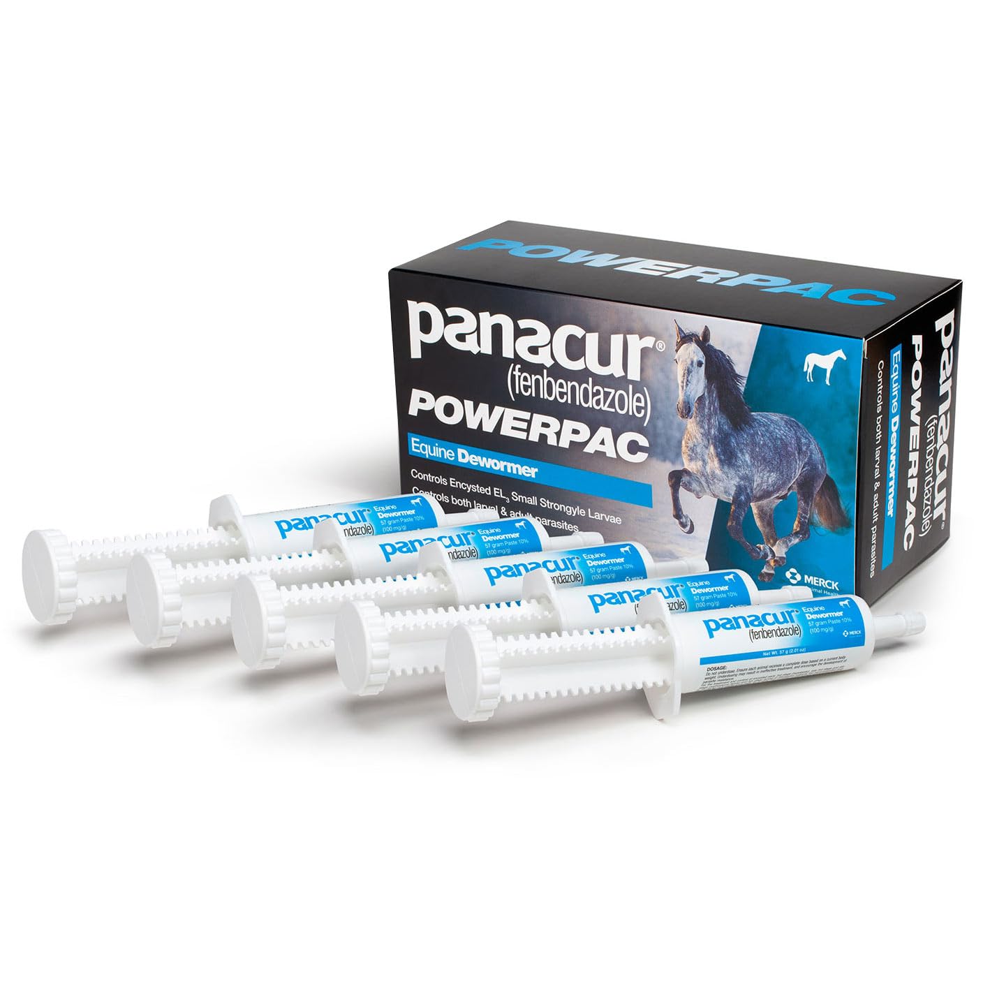 Equine care setup featuring Panacur Powerpac for routine deworming planning.