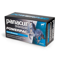 Panacur Powerpac paste tube ready for precise dosing during horse deworming.