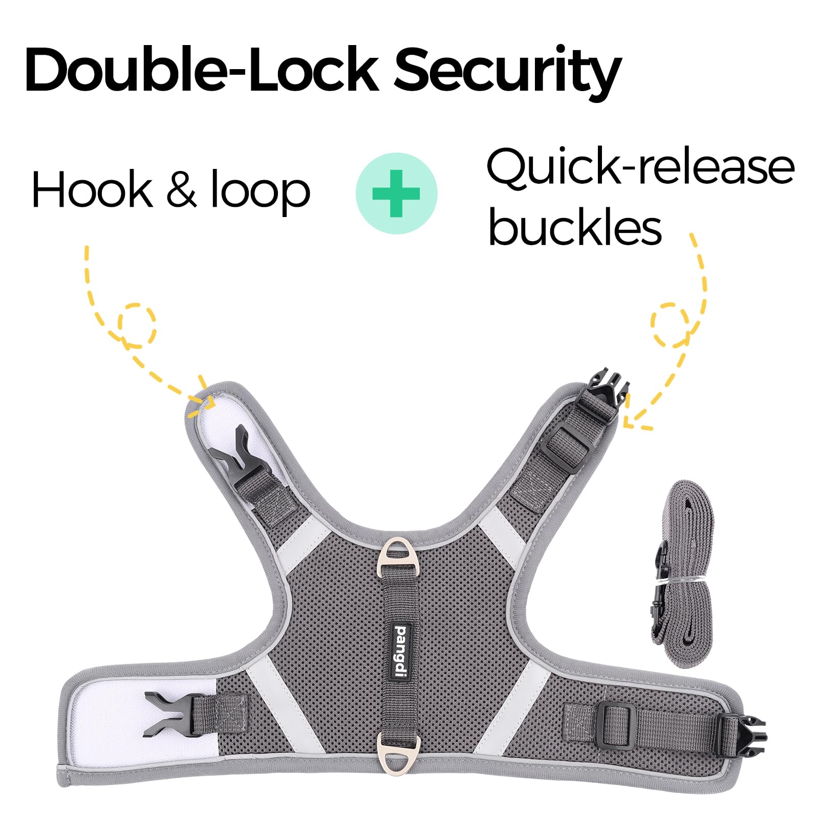 Pangdi cat harness escape-proof grey XX-Large reflective strips for visibility