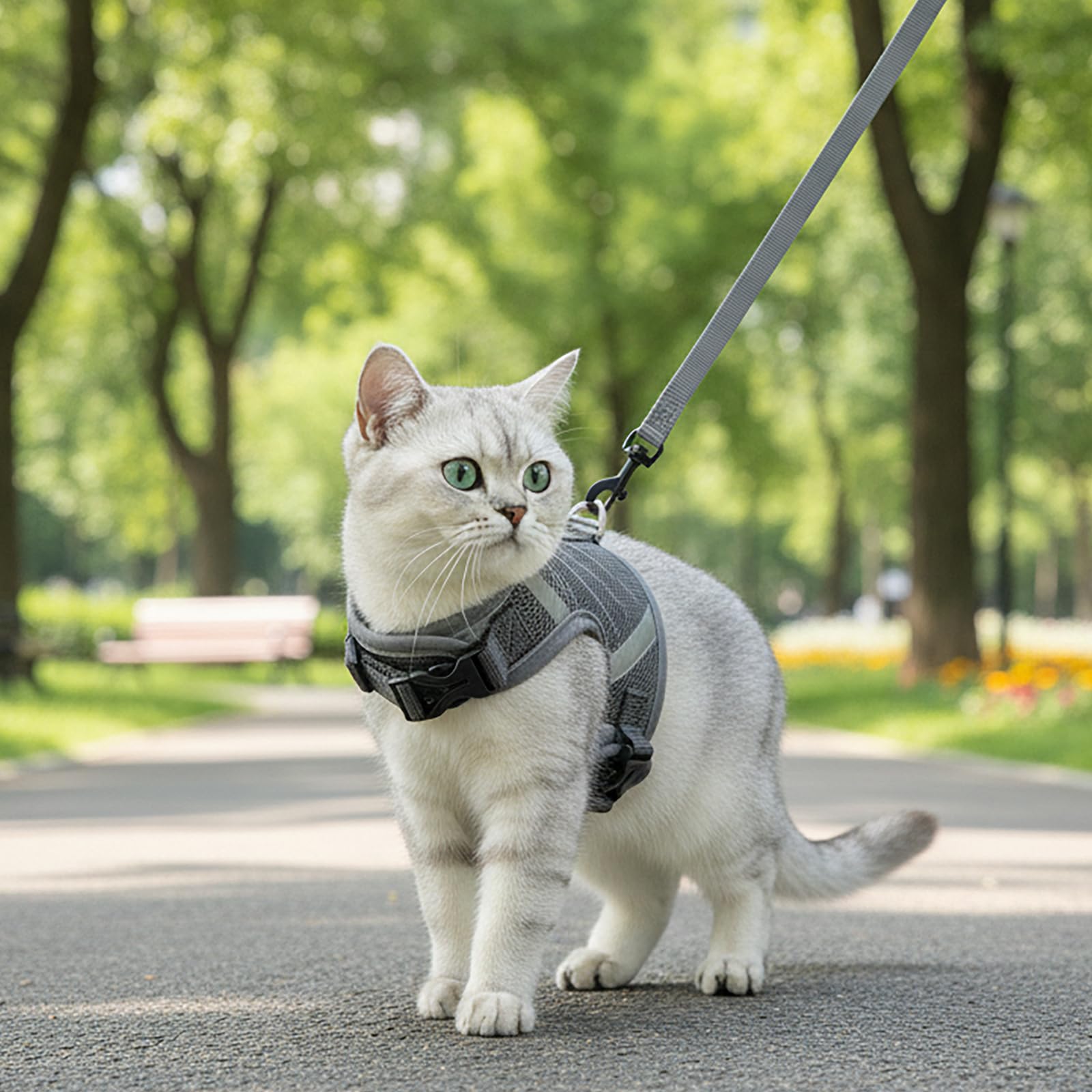 Pangdi cat harness escape-proof grey XX-Large setup during a walk