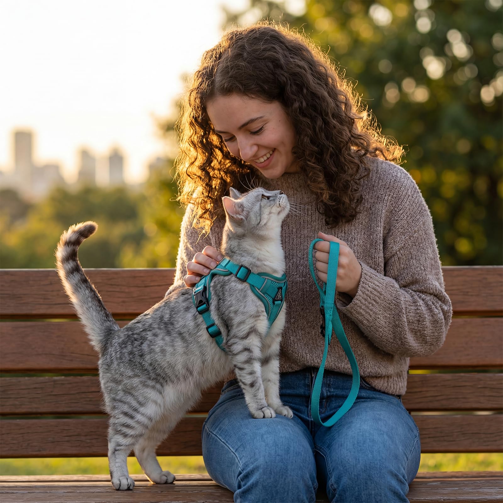 pangdi cat harness xl turquoise breathable mesh keeps pets comfortable on longer sessions.