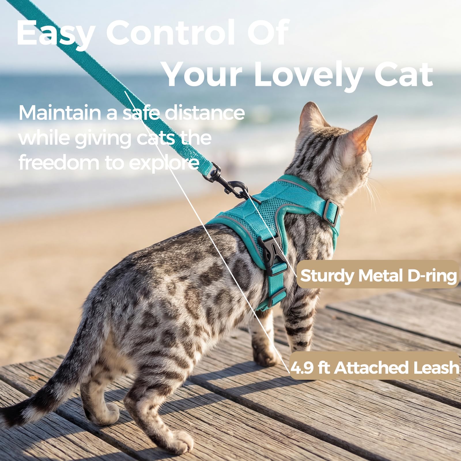 pangdi cat harness xl turquoise escape-proof vest prevents wiggles and exits.