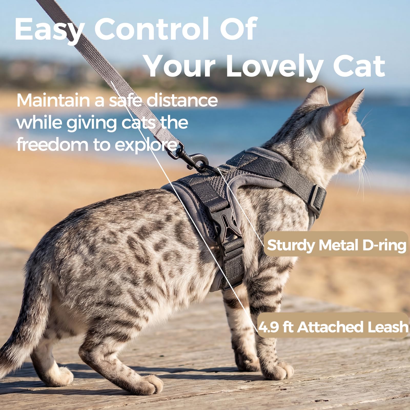 pangdi Escape-Proof Cat Vest secures your cat and reduces wiggle.