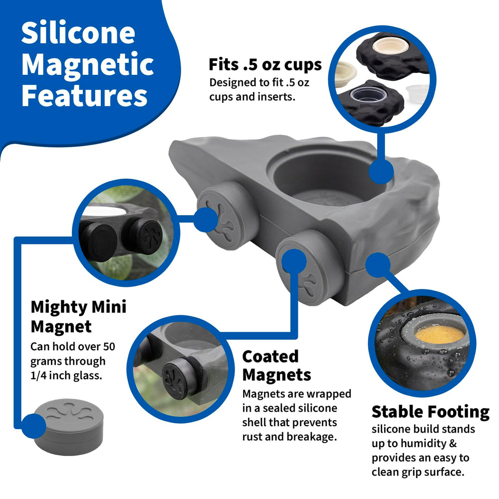Pangea Gecko Feeding Ledge with cups is compatible for flexible feeding setups.