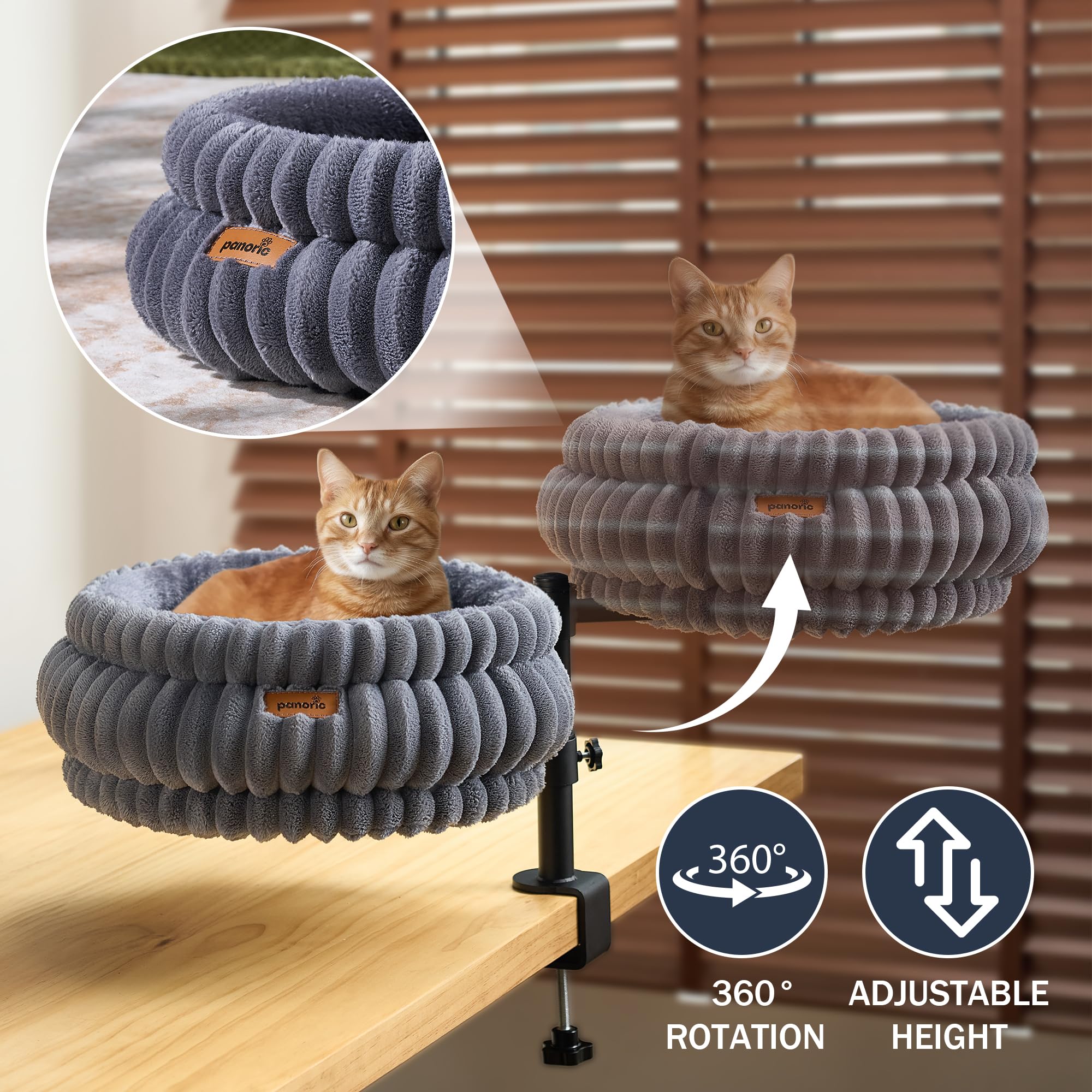 PANORIC Cat Desk Bed desk clamp keeps the setup secure.
