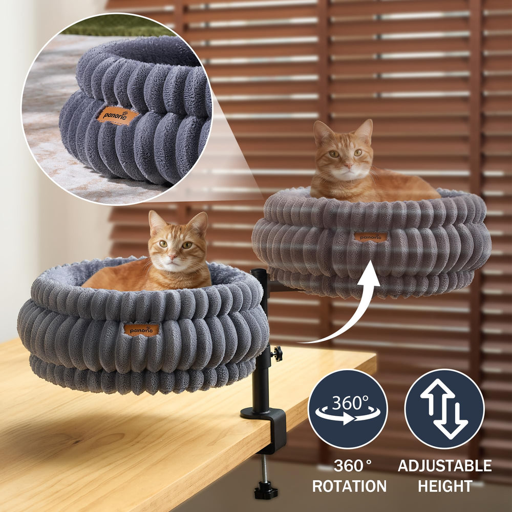 PANORIC Cat Desk Bed desk clamp keeps the setup secure.