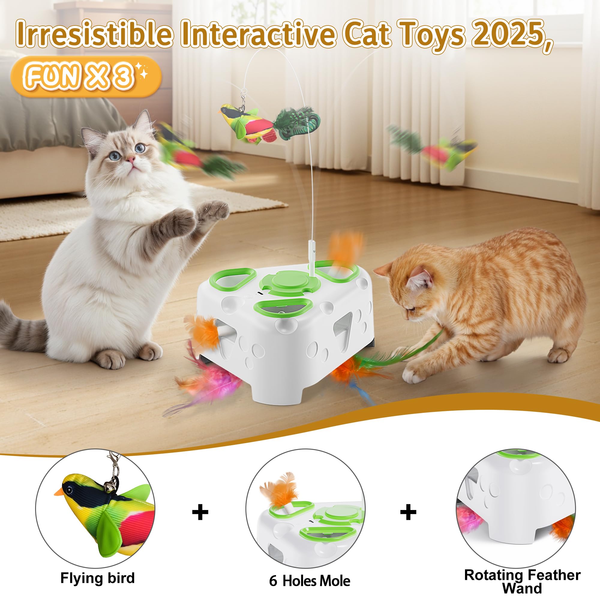 PANRIO 3in1 rotating-feather teaser encourages quick bursts and chasing energy.