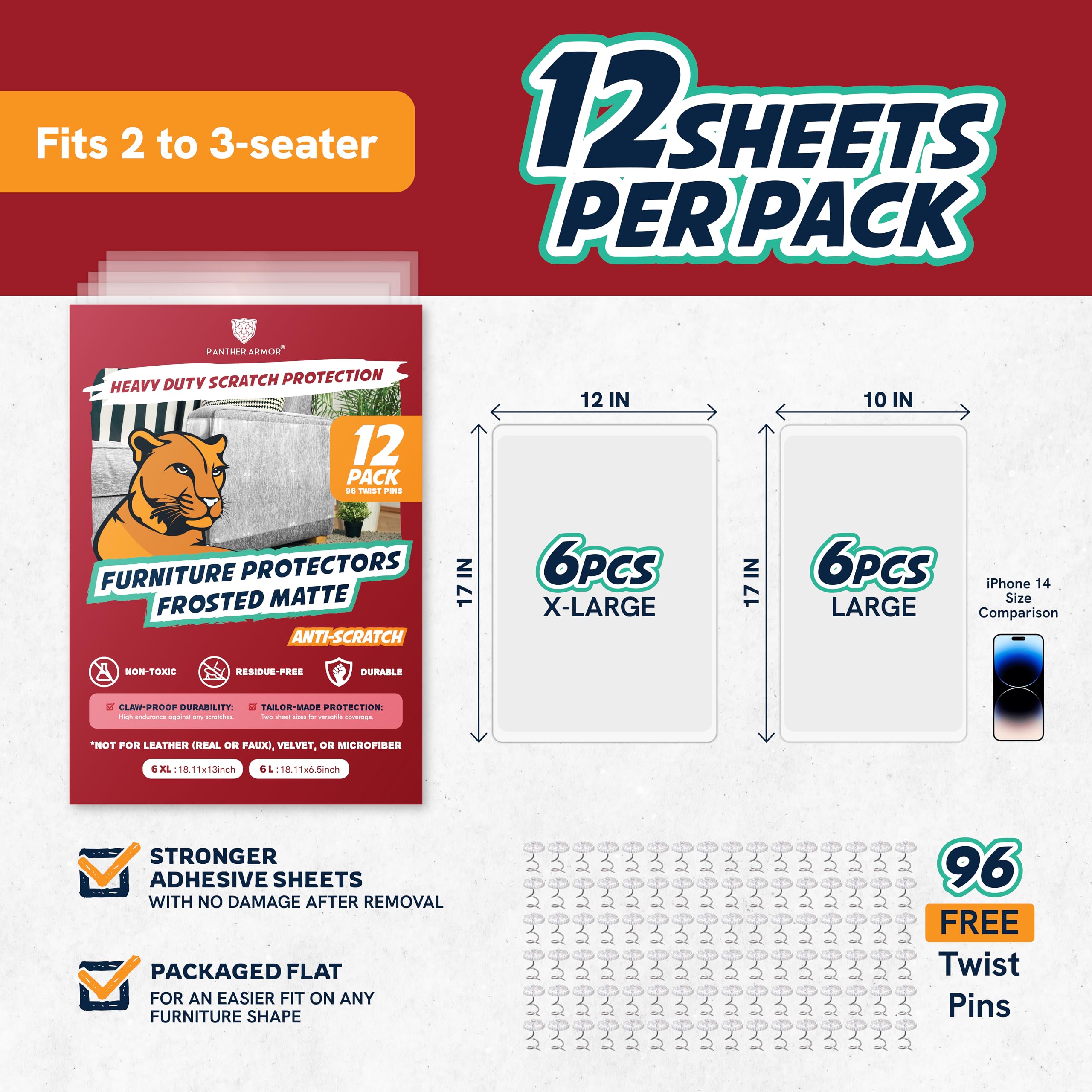 Panther Armor 12-sheet bundle includes 6 XL and 6 Large for coverage.