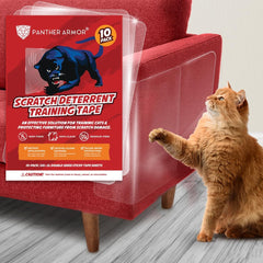 Panther Armor adhesive sheets protect sofa fabric from claws and deter scratching.