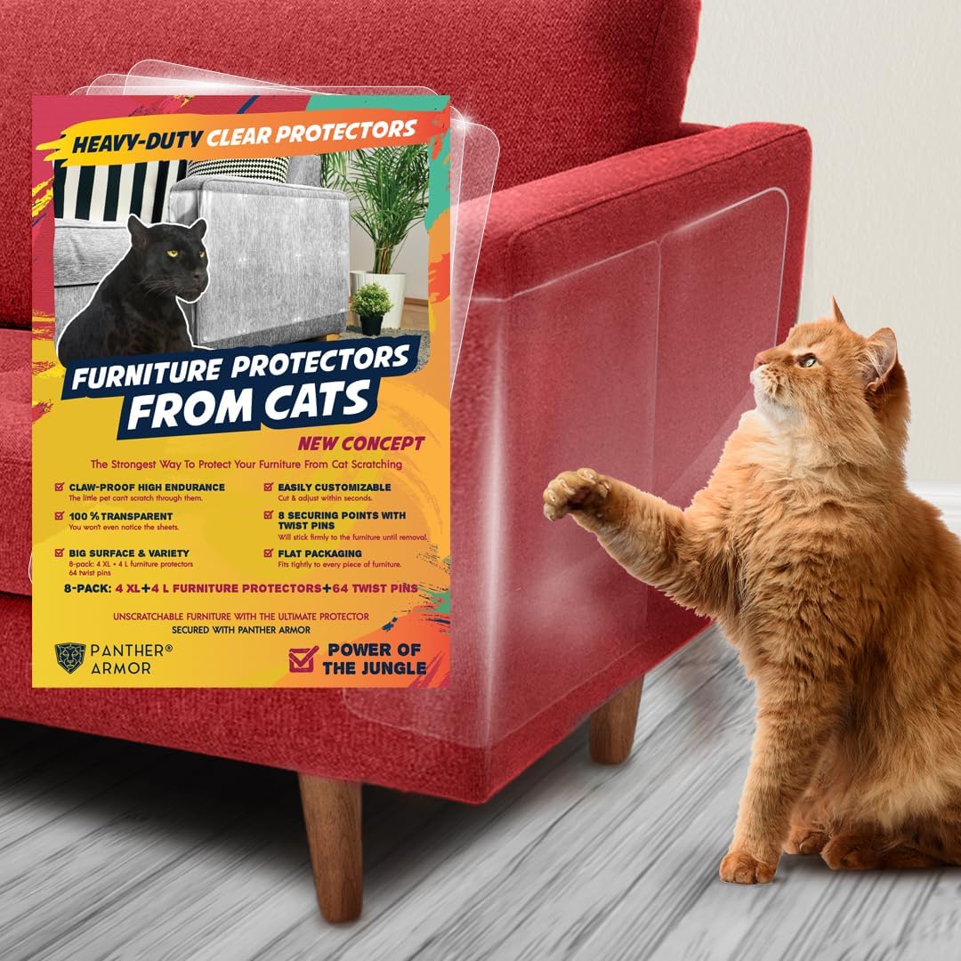 Panther Armor furniture protector clear sheets shield a sofa from cat claws while staying invisible.