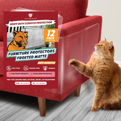 Panther Armor XL sheet on sofa arm offers discreet protection against cat scratches.
