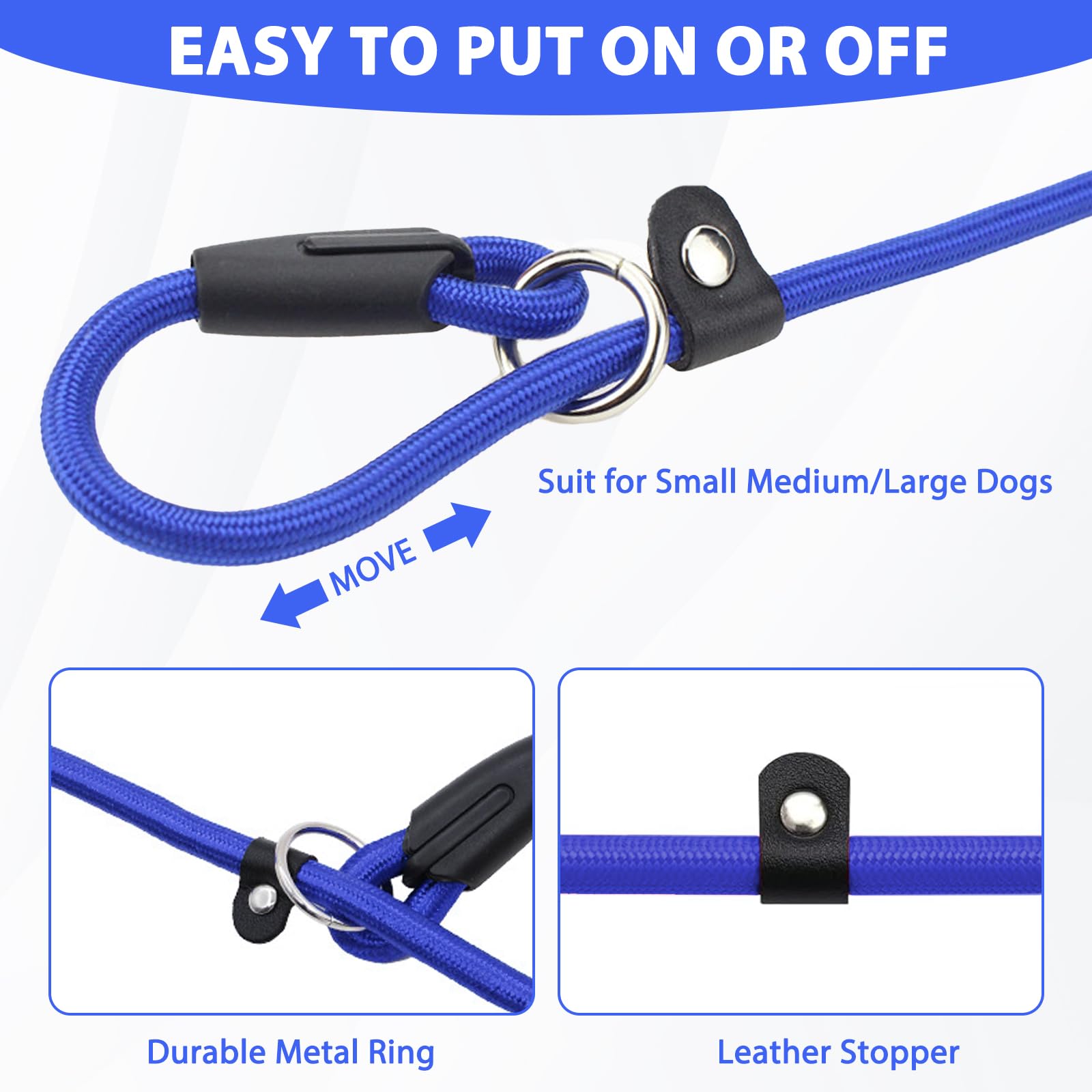 Panthra slip lead black—durable nylon rope for all-weather use.