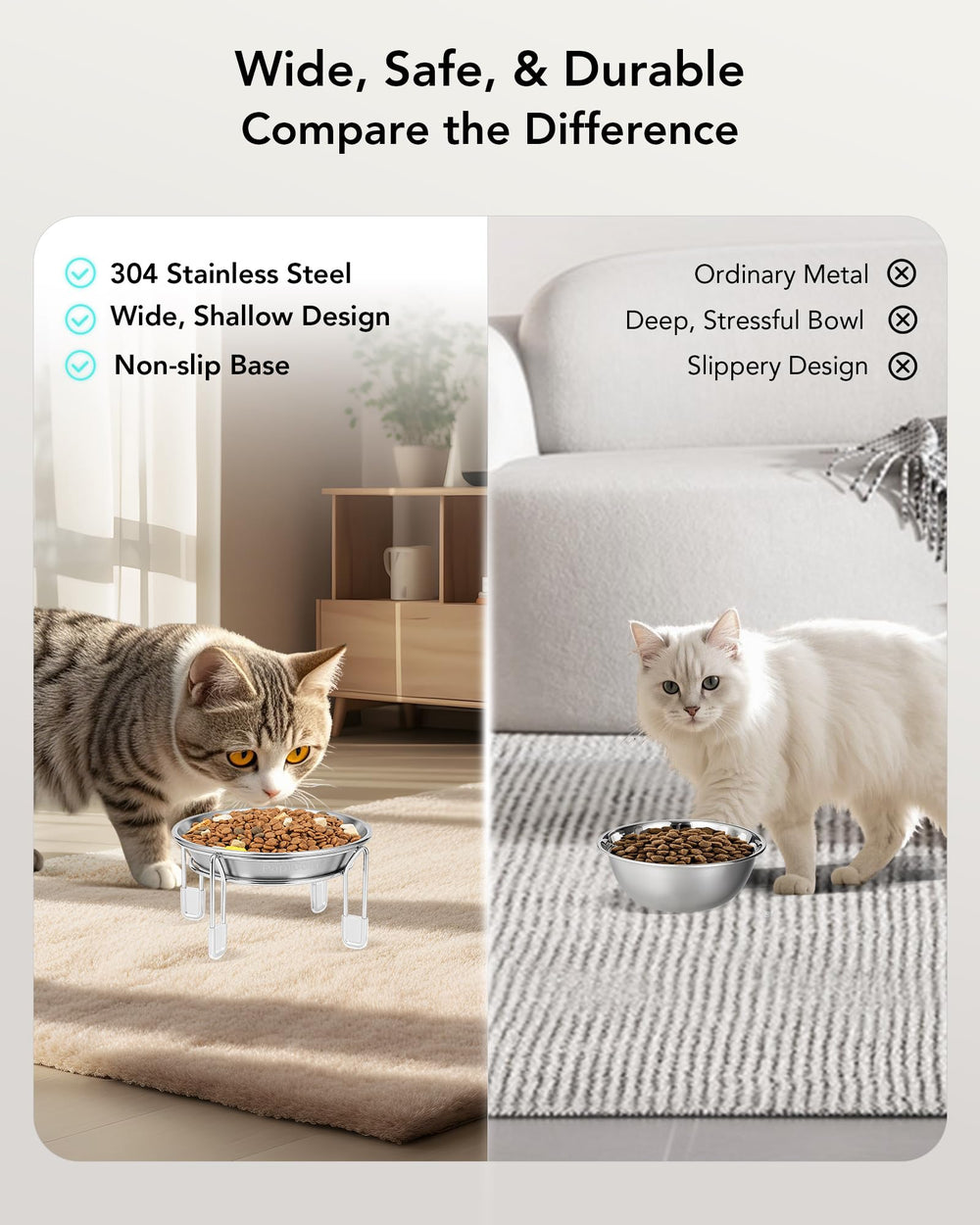 PapiCola whisker-friendly wide dish reduces whisker fatigue.