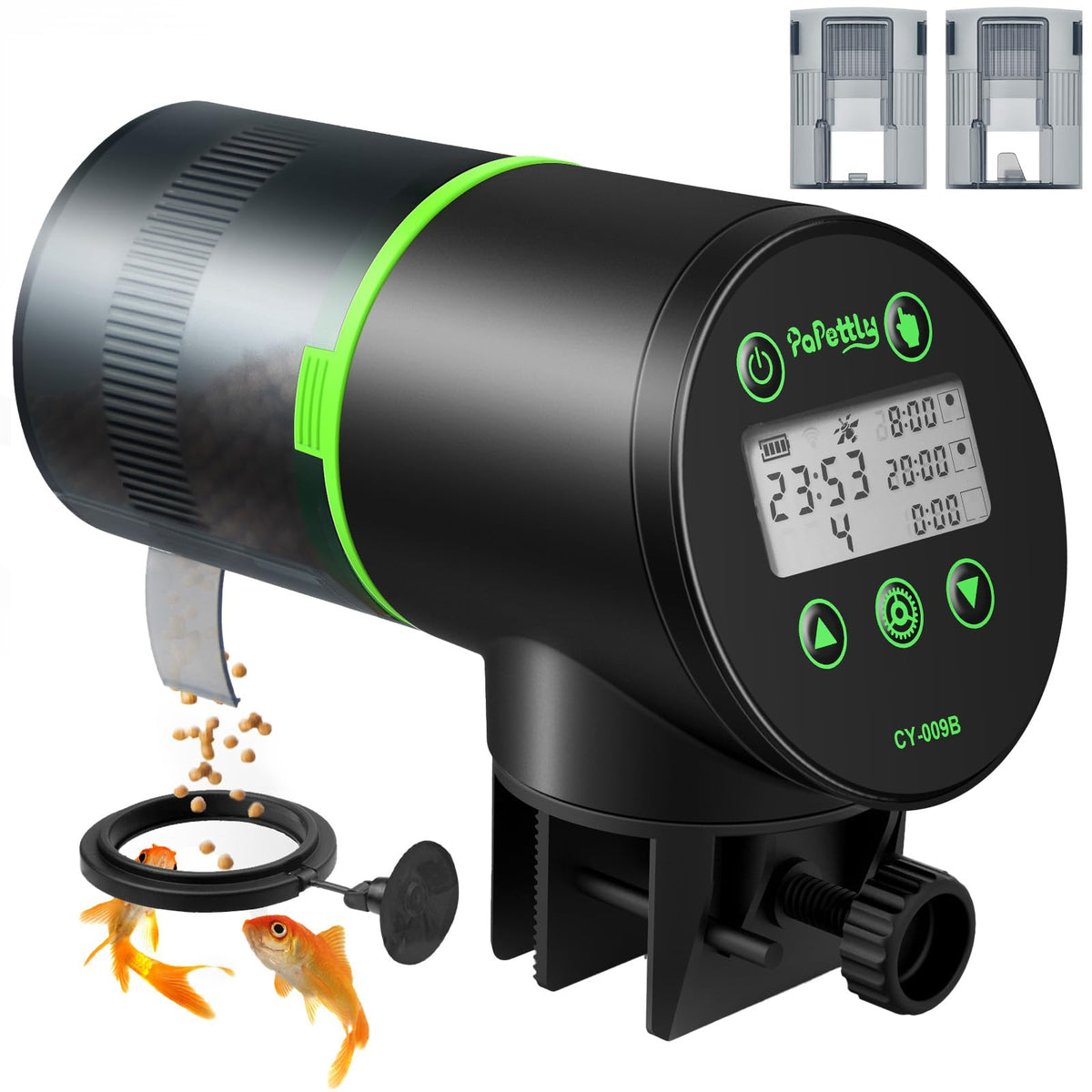 Papettly automatic fish feeder front view highlights a sleek design for easy daily feeding