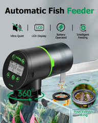 Papettly automatic fish feeder side view demonstrates compact footprint fitting most tanks