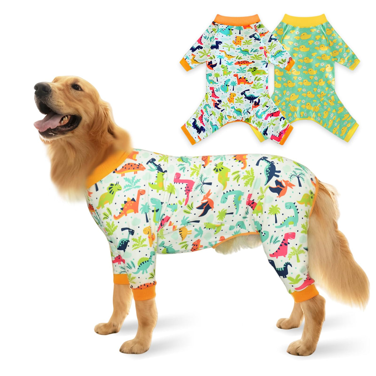 PAPIAMEN dinosaur dog pajamas front view with cozy velvet fabric for warmth and mobility.