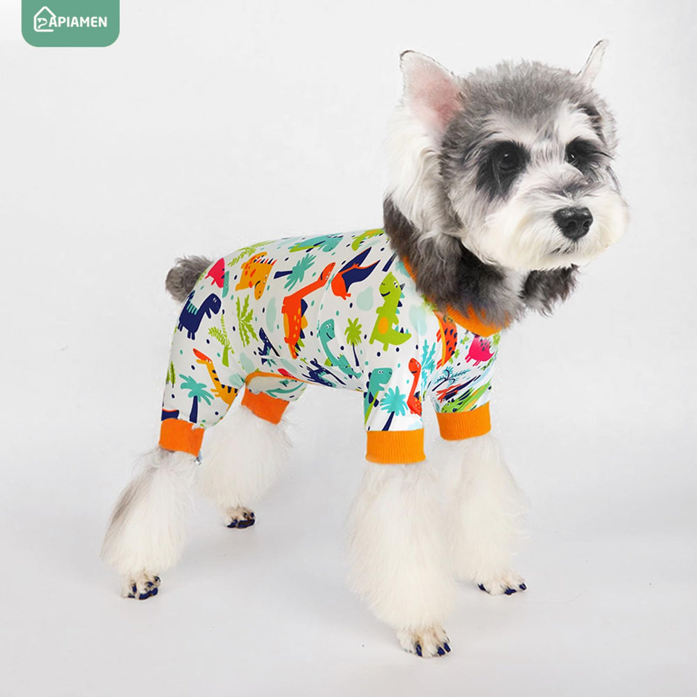 PAPIAMEN dinosaur dog pajamas stretchy design fits small to large breeds.