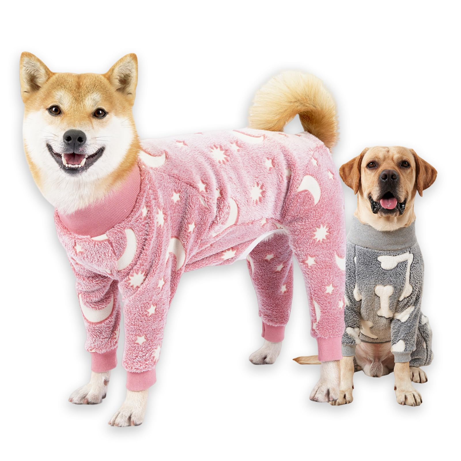 PAPIAMEN dog onesie in coral velvet starry sky pink for XL dogs warms and fits snugly.