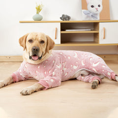 PAPIAMEN coral velvet dog onesie showing elastic neck and cuffs for easy wear.