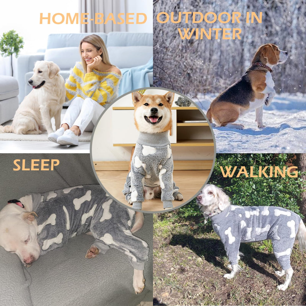 PAPIAMEN dog pajamas available in sizes medium to 3XL for many dogs.