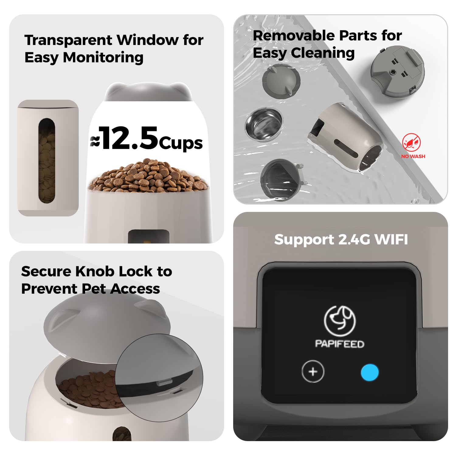 PAPIFEED knob-cover design prevents pets from stealing food.