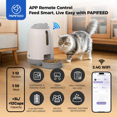 PAPIFEED slow feeder mode delivers meals gradually to reduce choking risk.