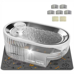 PAPIFEED cat water fountain front-angle view shows accessible refilling and quiet operation