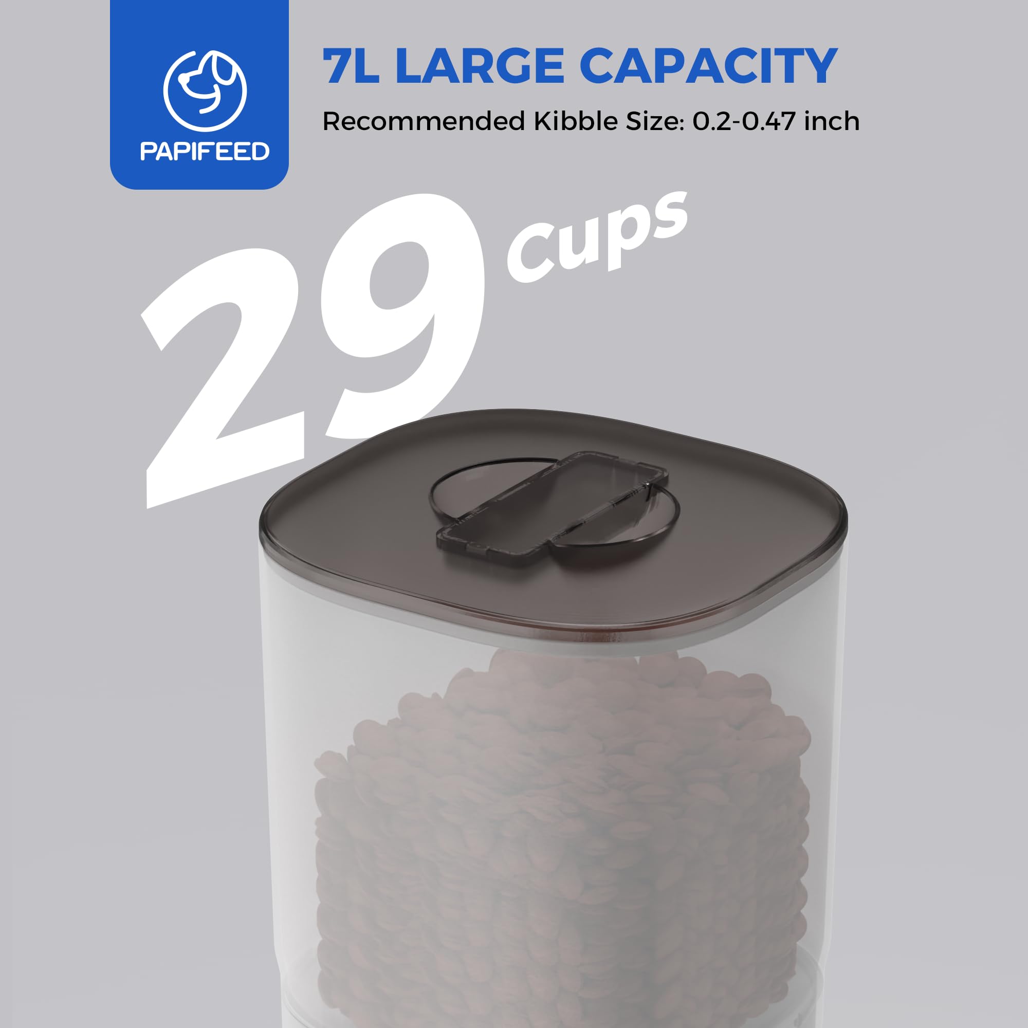 PAPIFEED desiccant box and airtight chamber keeps kibble fresh longer.