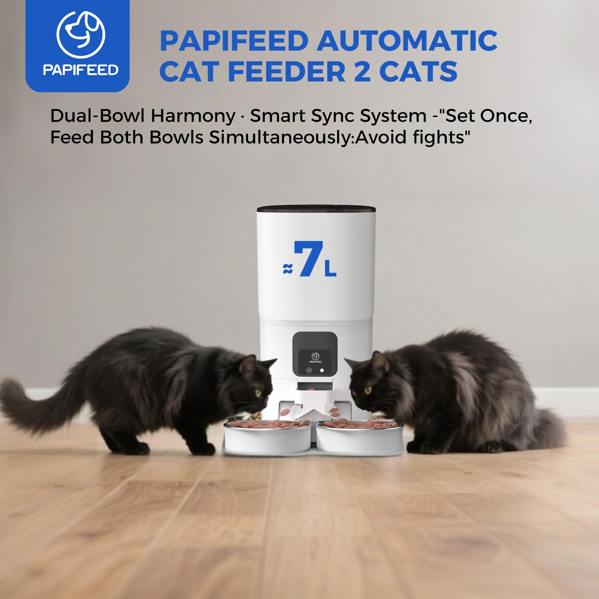 PAPIFEED slow feed mode dispenses kibble gradually to support digestion.