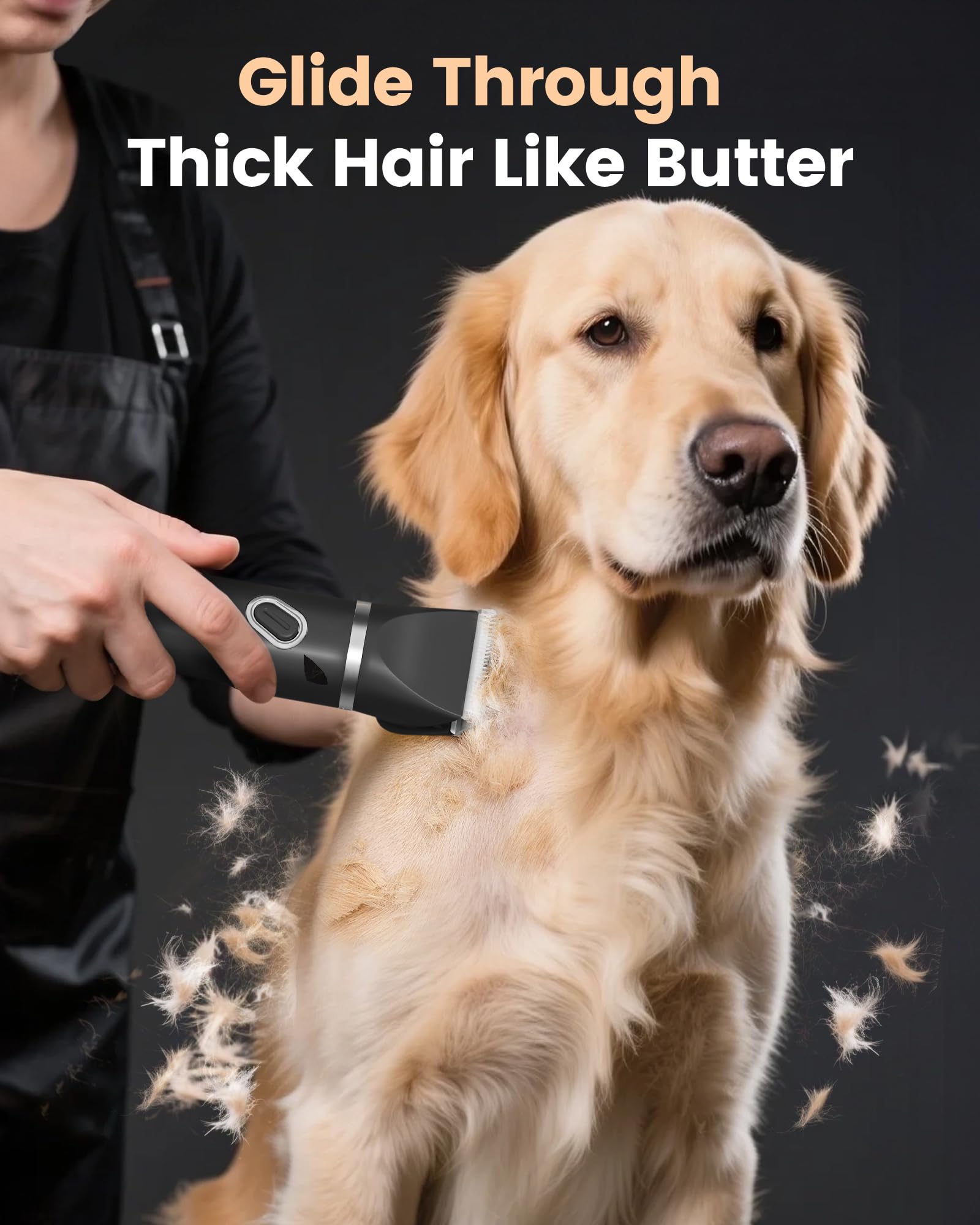 PAPMINI clipper gliding through thick coat for smooth trimming.