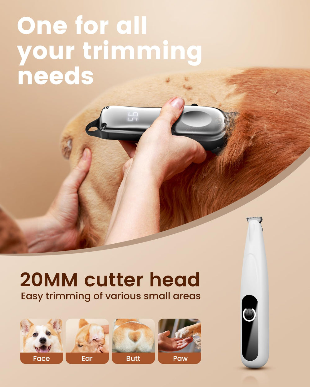 PAPMINI dog grooming kit LED-light helps precise trimming in tight areas