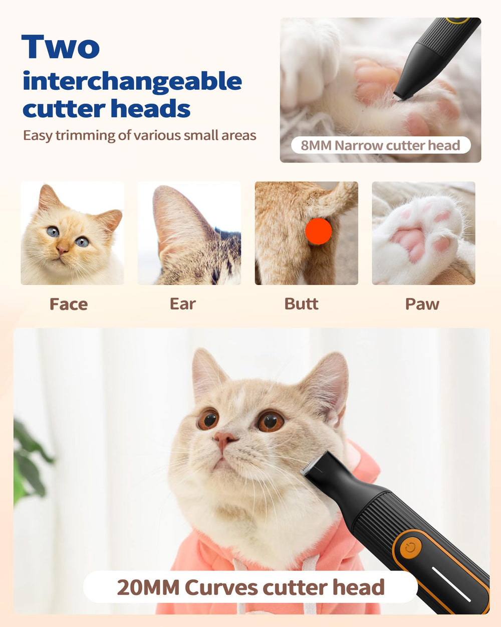 PAPMINI low-noise operation image, calm pet during grooming session