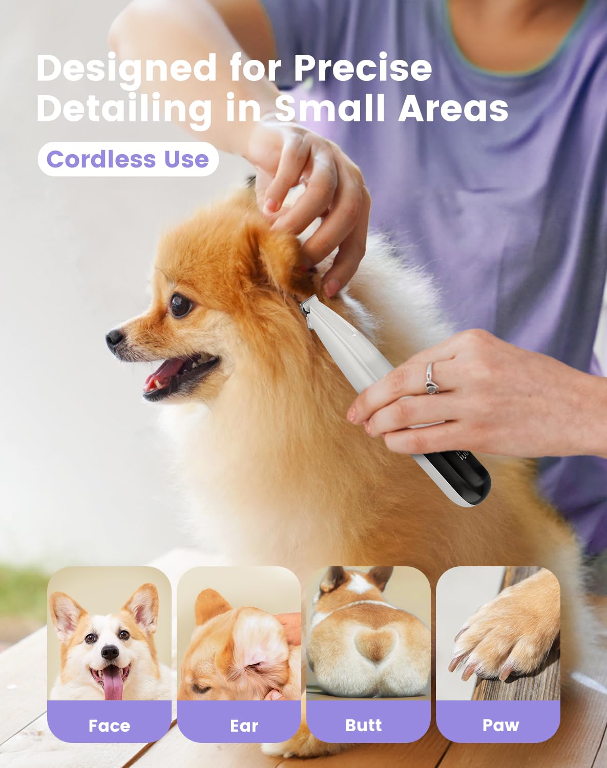 PAPMINI USB-C charging shown for convenient cordless grooming.