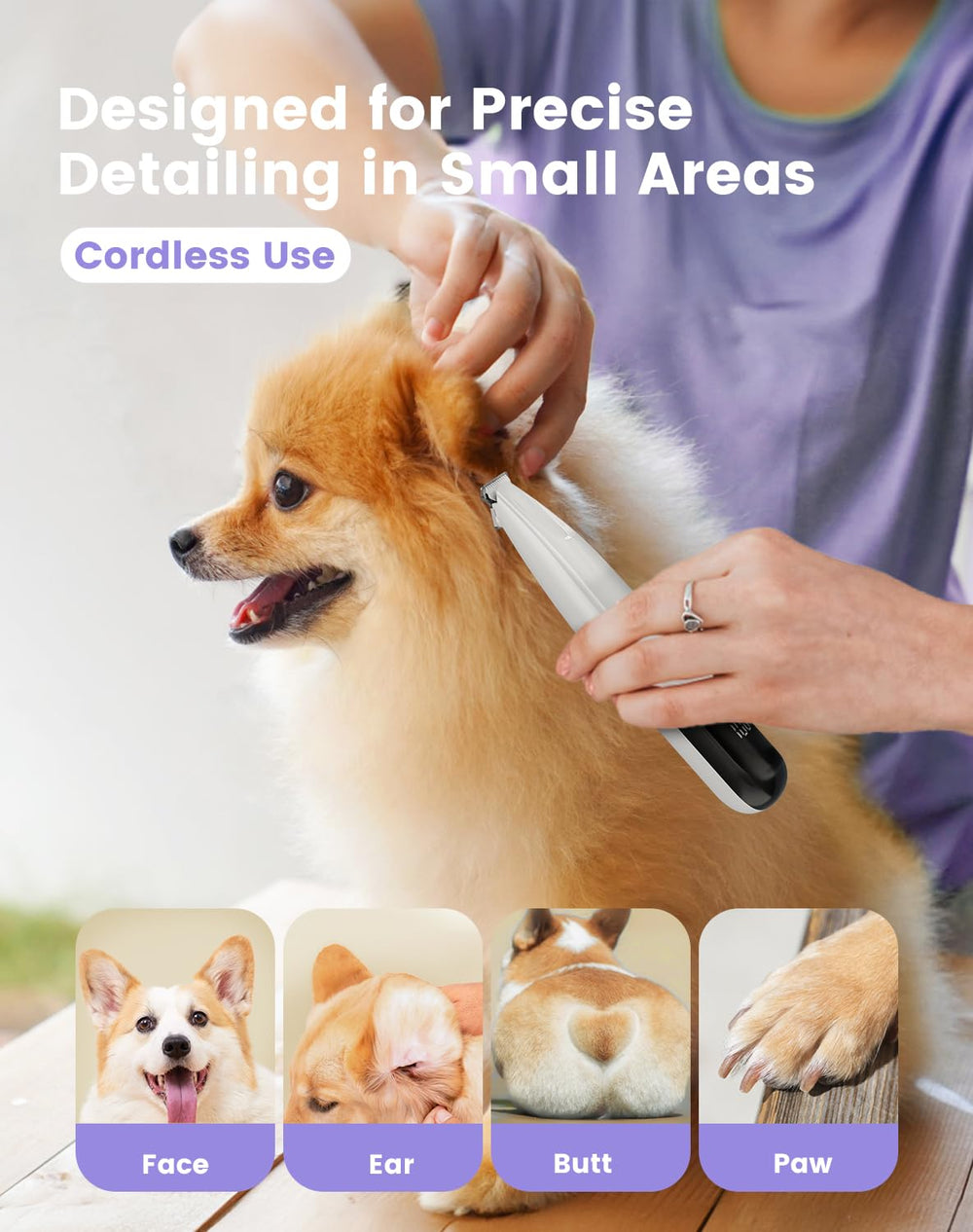 PAPMINI USB-C charging shown for convenient cordless grooming.