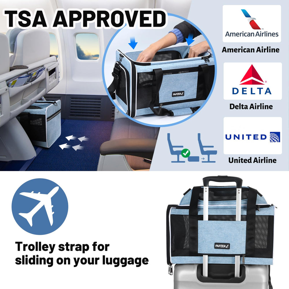 PAPZER cat carrier airflow-mesh highlights breathable panels for cool travel.
