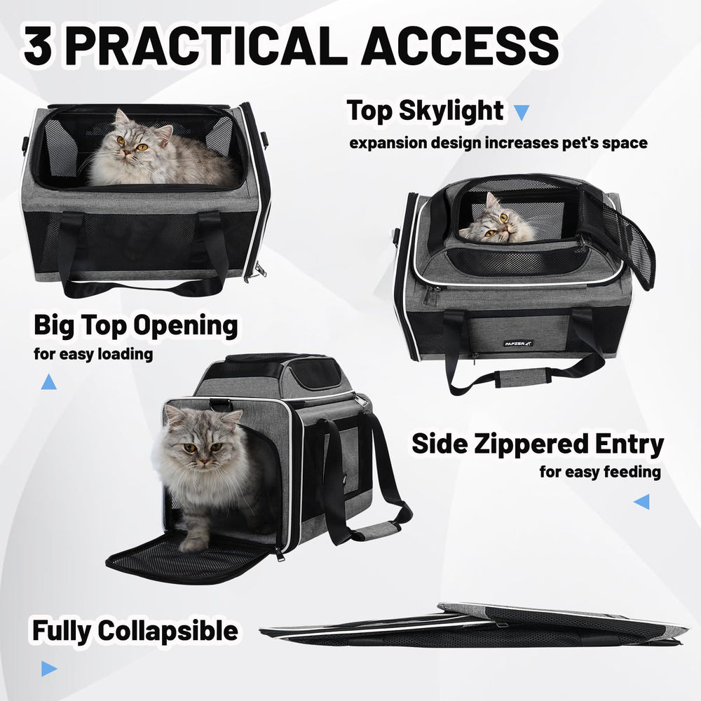 PAPZER cat carrier durable 600D Oxford fabric with breathable mesh panels.