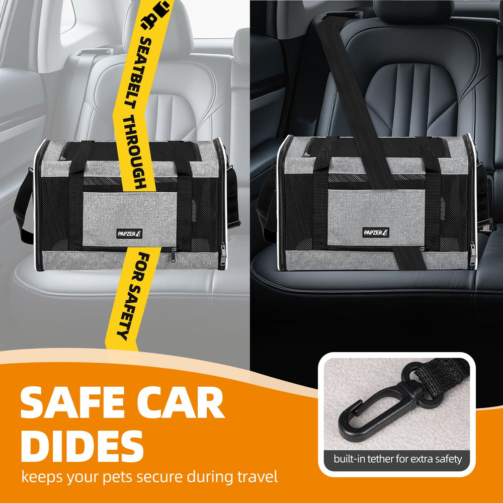 PAPZER cat carrier adjustable shoulder strap offers hands-free airport transport