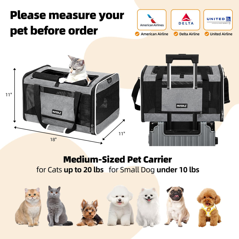 PAPZER cat carrier soft-sided top-entry design enables easy loading