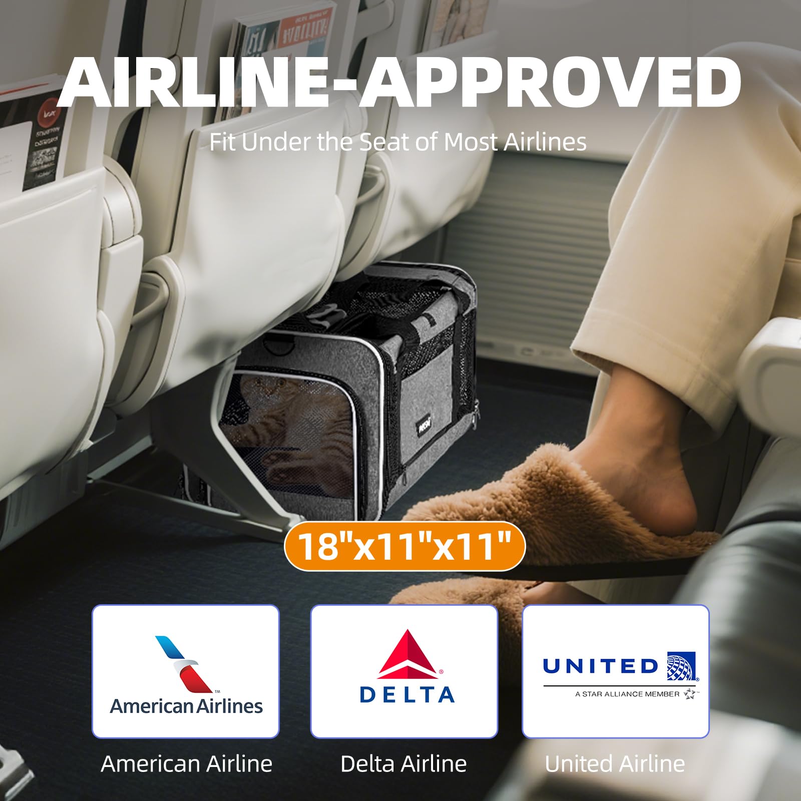 PAPZER cat carrier designed to fit under seats on major airlines
